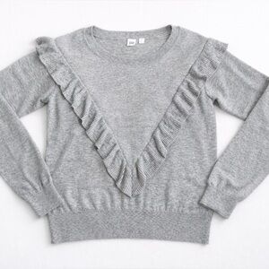GAP Gray Knit Sweater with Ruffle Detail | Long Sleeve | Small